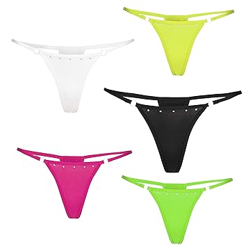 Annsfashion 5er Set Mini Stringtanga Weiß, Neongelb, Pink, Neongrün Schwarz (36/38)