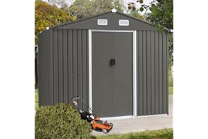 IJIALIFE 8 x 10 FT Outdoor Storage Shed,Galvanized Metal Garden Tool Shed,Sheds & Outdoor Storage Clearance with Sliding Door and Vant,Metal Shed for Patio and Backyard,Olive Gray