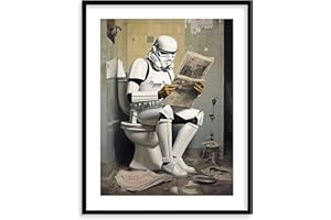 VINTBO Star Wars Bathroom Décor Art Print - Premium Giclee Fine Art Print - Aesthetic Modern Vintage Painting Style Darth Vader Stormtrooper Yoda Print Poster for Bathroom Wall Decor, Ready to Frame
