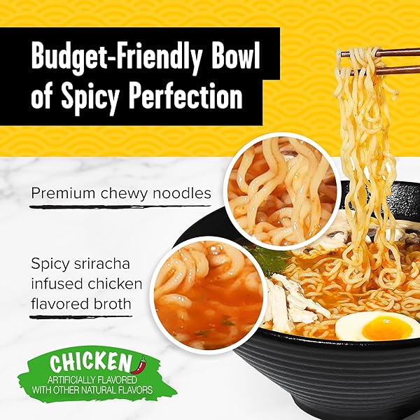 CHOI SRIRACHA RAMEN NOODLE SOUP, CHICKEN FLAVORED – POUCH, 4.23 OZ. (120G), CASE OF 20