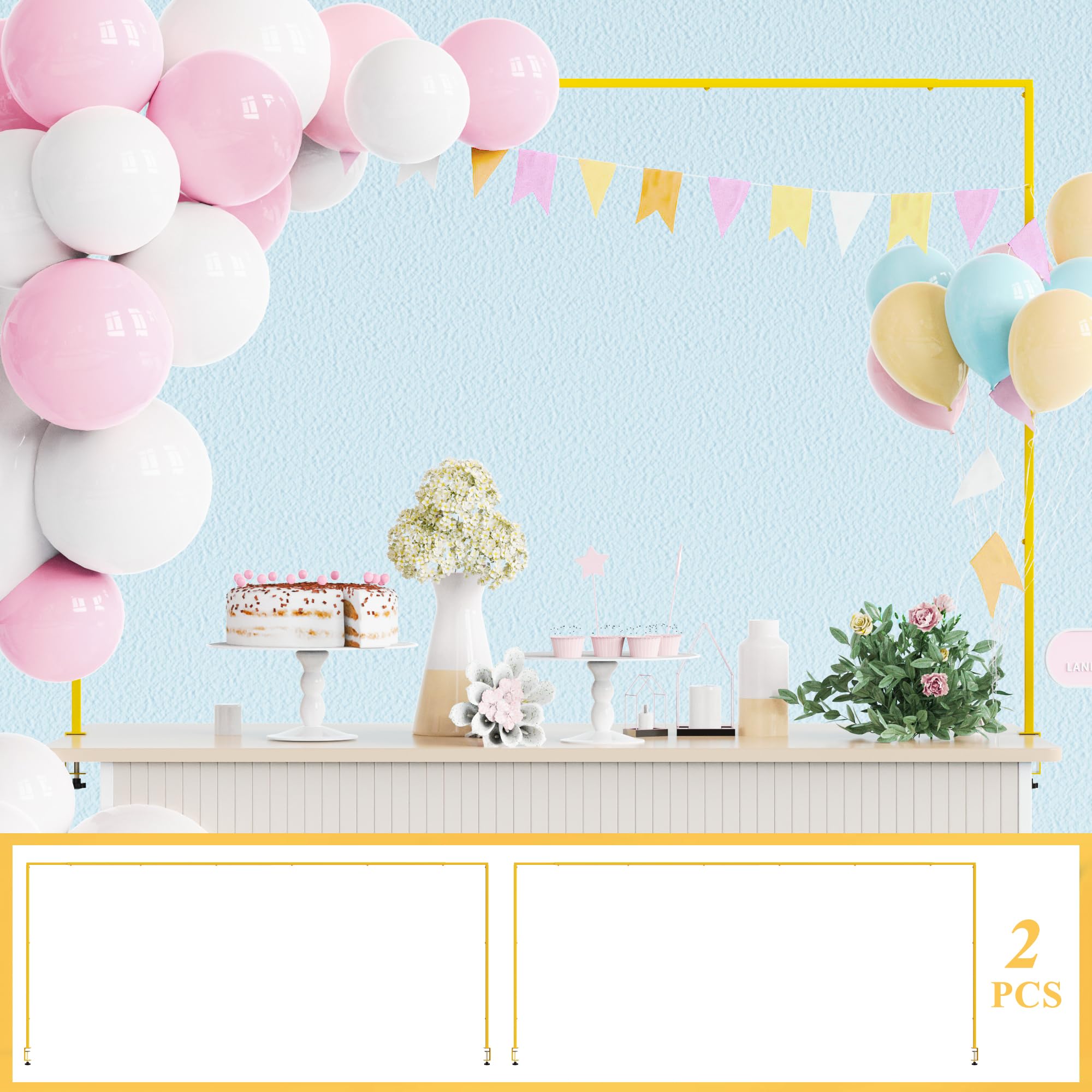 Photo 1 of Putros Over The Table Rod Stand with Clamps Gold 13"-42'' Tall 29"-98" Length Set of 2 Adjustable Metal Table Hanging Rod Stand for Party Wedding Anniversary Christmas Decoration