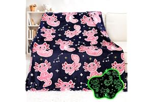 FBBP Axolotl Blanket Glow in The Dark Blanket Pink Salamander Axolotls Gifts Birthday Decorations Party Favors Kids Fleece Soft Toddler Throw Blankets for Boys Girls