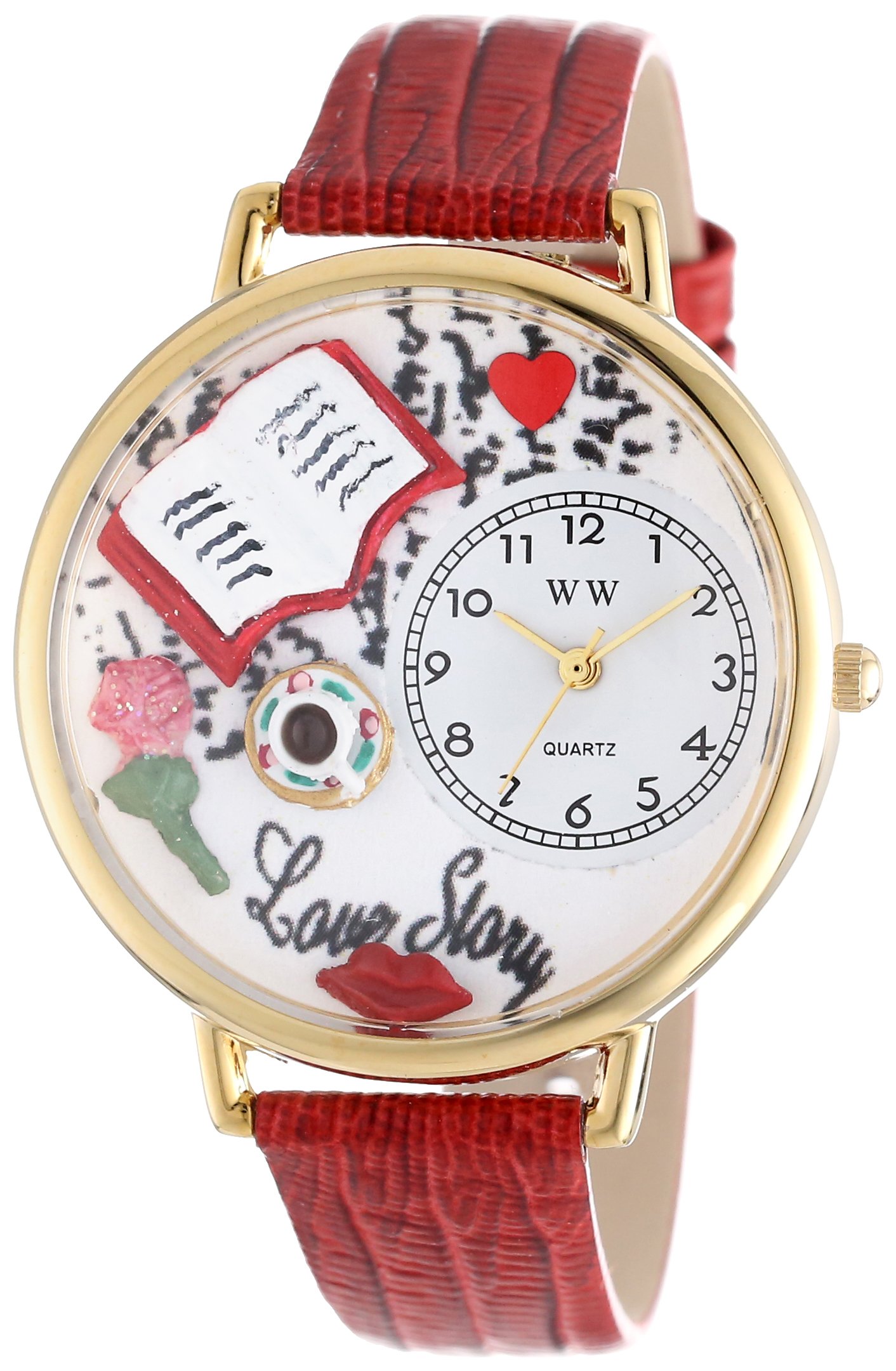 Whimsical Watches Love Story Red Leather and Goldtone Unisex Quartz Watch with White Dial Analogue Display and Multicolour Leather Strap G-0460003