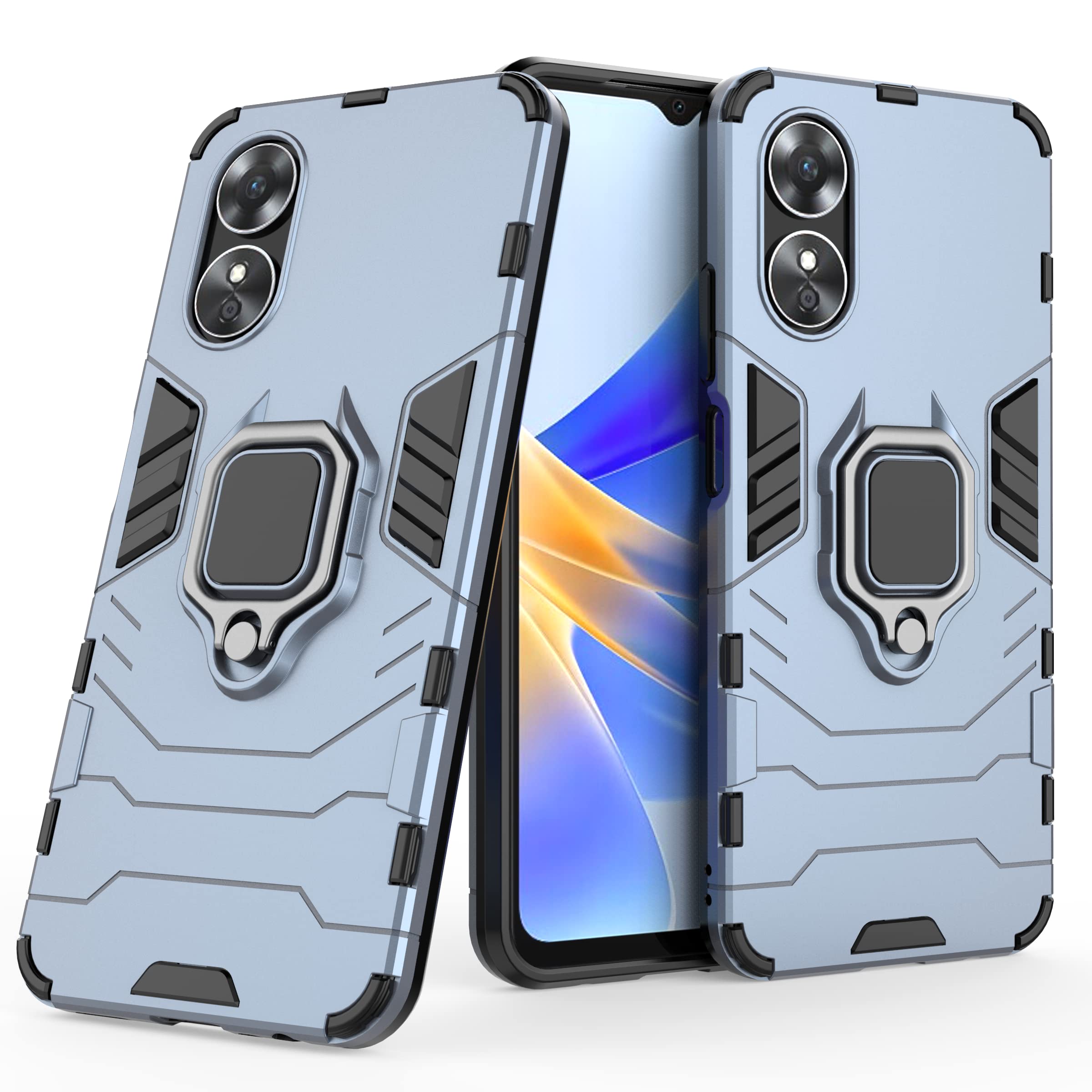 QIWEIQING Compatible with OPPO A17 4G, Military Grade Heavy Duty Protection Phone Case with Magnetic Rotatable Ring Kickstand Slim Fit Matte Back Hard Cover for OPPO A17 4G.Blue KKH