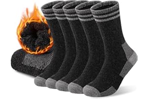 COOVAN Mens Merino Wool Crew Socks Thermal Warm Winter Socks Soft Cozy Boot Socks for Cold Weather Work Hiking 5 Pairs