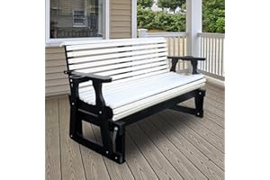 Beneouya Wooden 5FT Patio Glider Bench, Heavy Duty 800 LBS Outdoor Glider with High Roll Back Pressure Treated and Deep Contoured 2-Seater for Patio, Balcony, Porch, White and Dark Grey