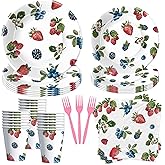 YJRJSC Berry Party Decorations Tableware - Blueberry Strawberry Birthday Party Supplies, Paper Plate, Cup, Napkin, Fork, Berry Sweet Birthday Baby Shower Table Decorations Dinnerware | Serve 24