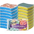 SCRUBIT Non-Scratch Cellulose Scrub Sponge - Soft and Easy Grip - Kitchen Sponges for Cleaning - 16-Pack Dual Sided Scrubby Sponges for Pots, Pans, Kitchen, and More