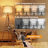 OUTON Solid Wood Tripod Floor Lamp with Shelf Walnut Base Linen Shade view 2