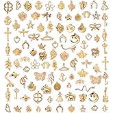 Resflyar 100 PCS Wholesale Bulk Lots Jewelry Making Charms, Mixed KC Gold Charms Pendants for Wedding Birthday Party Necklace Bracelet Jewelry Making and Craft DIY Supplies