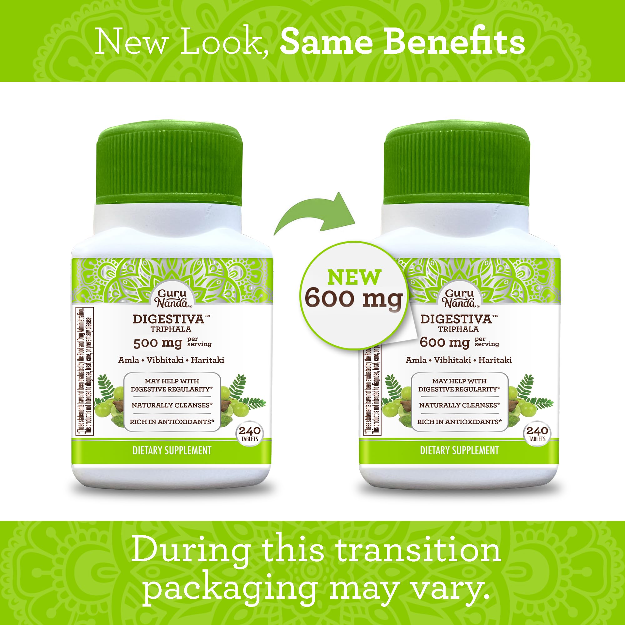 GuruNanda Digestiva Triphala (240 Tablets), Supports Digestion, Helps with Bloating, Dietary Supplement with Amla, Haritaki & Bibhitaki