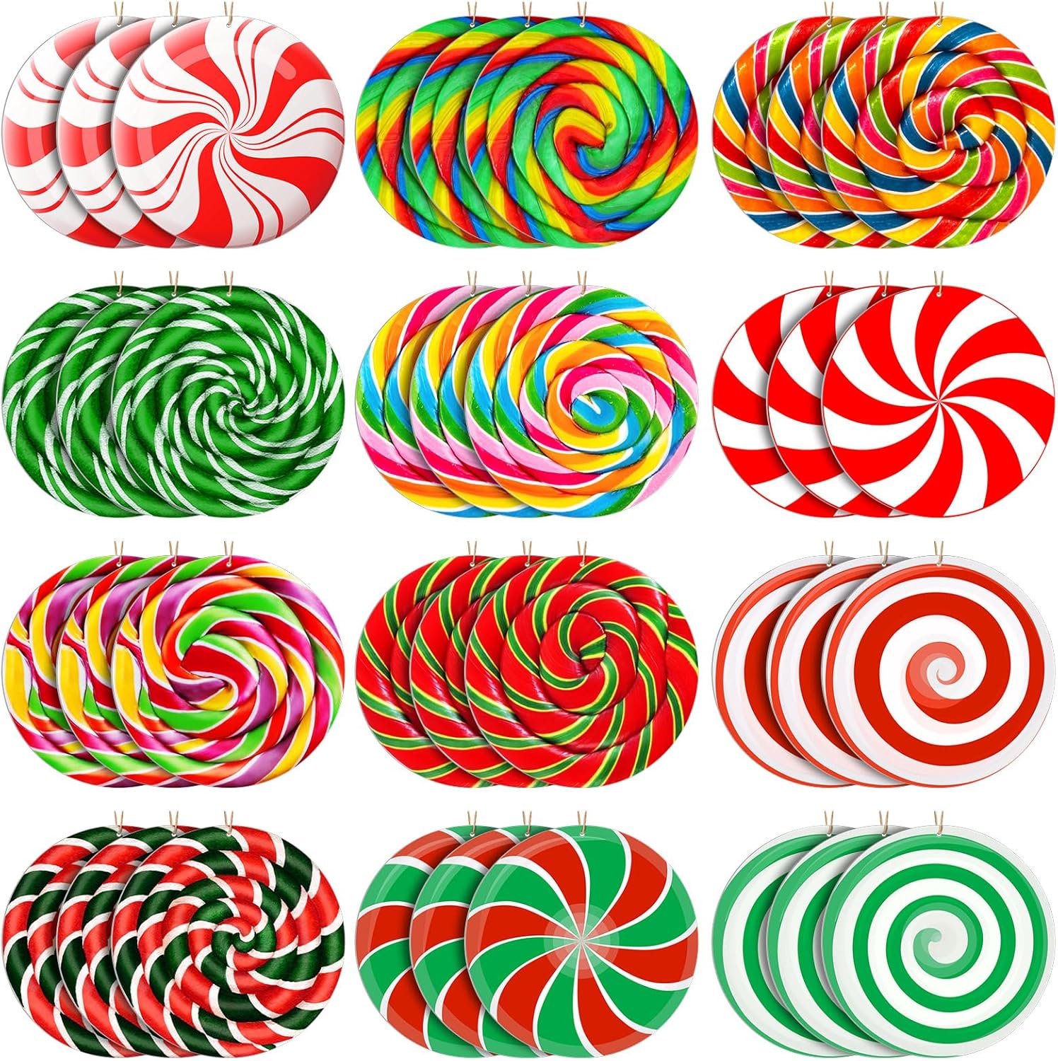 Yard Signs - Soaoo 36 Pcs Christmas Tree Lollipop Candy Decor Outdoor Double Sided Lawn Decorations Hanging Christmas Plastic Crafts Peppermint Candy Themed Ornaments for Xmas Holiday Office Home Yard Porch