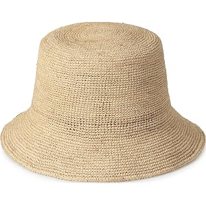 Natural Raffia Straw Bucket Hat for Women Sun Beach Handmade Raffia Woven Bucket Hat Foldable Summer Cap