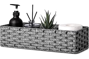 LAB COSI Labcosi Plastic Toilet Paper Basket, Bathroom Toilet Basket, Storage Basket for Shelf, Plastic Basket for Bathroom, Grey Wicker Tray, 14 ¼"L x 6"W x 3 ½"H, 1 Pack