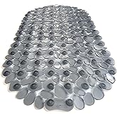 TIKE SMART “Pebbles” Non-Slip Bathtub & Shower Mat 27”x14” Oval - Non-Toxic - Safe, Clean, Machine-Washable, Superior Grip & Drainage, Vinyl, for Smooth Floors ONLY, Transparent Gray