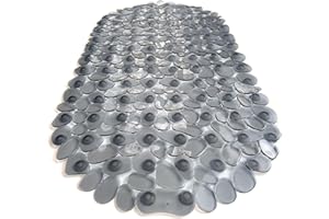 TIKE SMART “Pebbles” Non-Slip Bathtub & Shower Mat 27”x14” Oval - Non-Toxic - Safe, Clean, Machine-Washable, Superior Grip & Drainage, Vinyl, for Smooth Floors ONLY, Transparent Gray