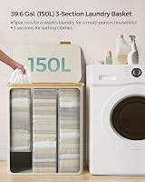 SONGMICS 150L Laundry Basket with Lid 3-Section Collapsible Cream White view 3