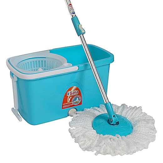 Gala Popular Spin mop with easy wheels and bucket for magic 360 degree cleaning (Sky Blue)