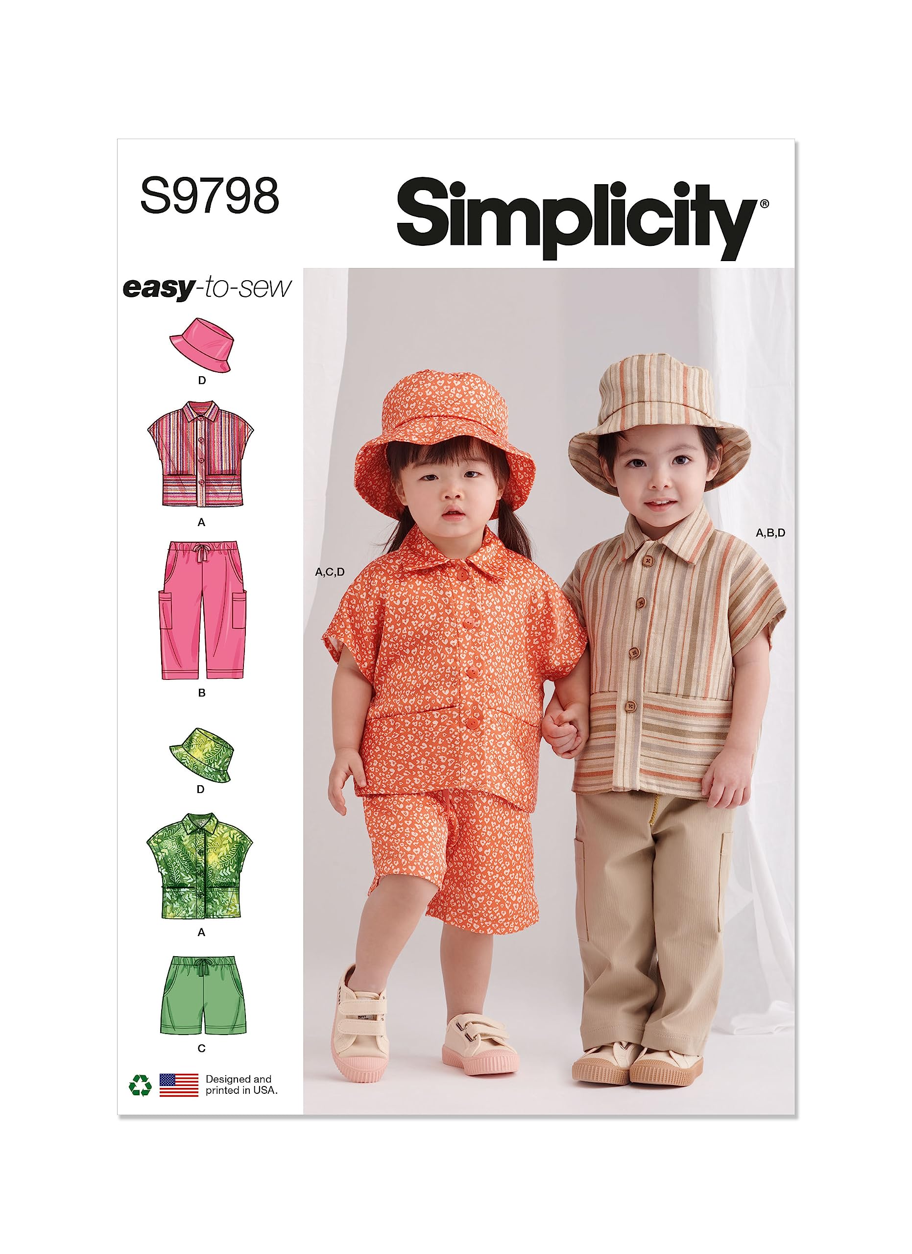 SIMPLICITY SS9798A Toddlers' Top, Pants, Shorts and Hat in Three Sizes A (1/2-1-2-3-4)
