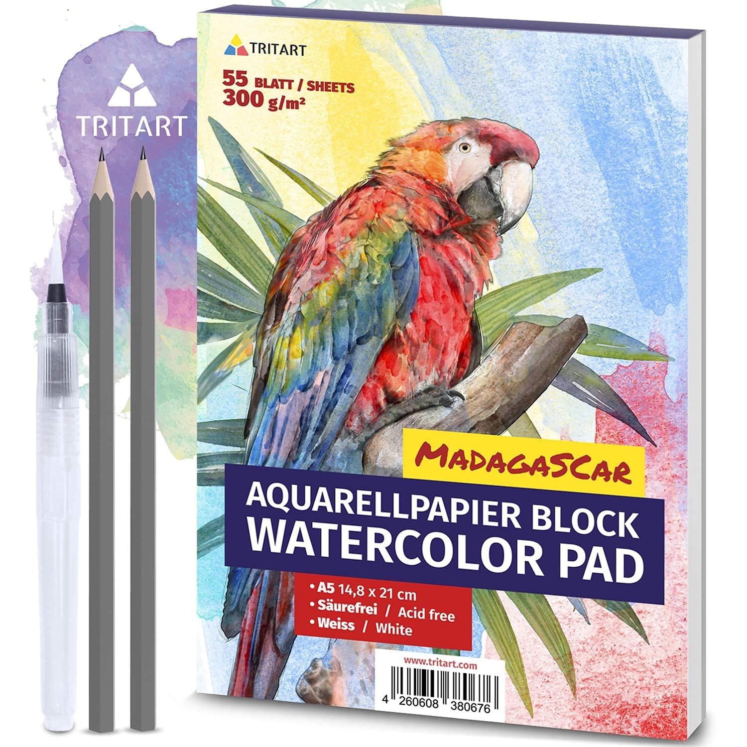 Tritart Watercolour Pad A5 Set/White / 55 Sheets | Watercolour Paper 300 g A5