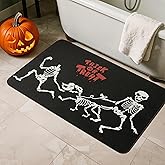 TYUU Halloween Bath Mat, Thin Halloween Bathroom Rug Non Slip Quick Dry Skeleton Bath Mat Fits Under Door Thin Floor Mat Halloween Decor, 17''x30'', Skull Treat or Trick Black
