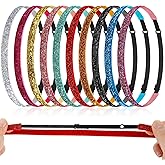 WILLBOND 10 Pcs Glitter Non Slip Running Headbands Girls Elastic Sports Velvet Sparkly Fabric Stretchy Shiny Headband Workout Fashion Hair Accessories for Women Party Favor(0.4 Inches,Bright Color)