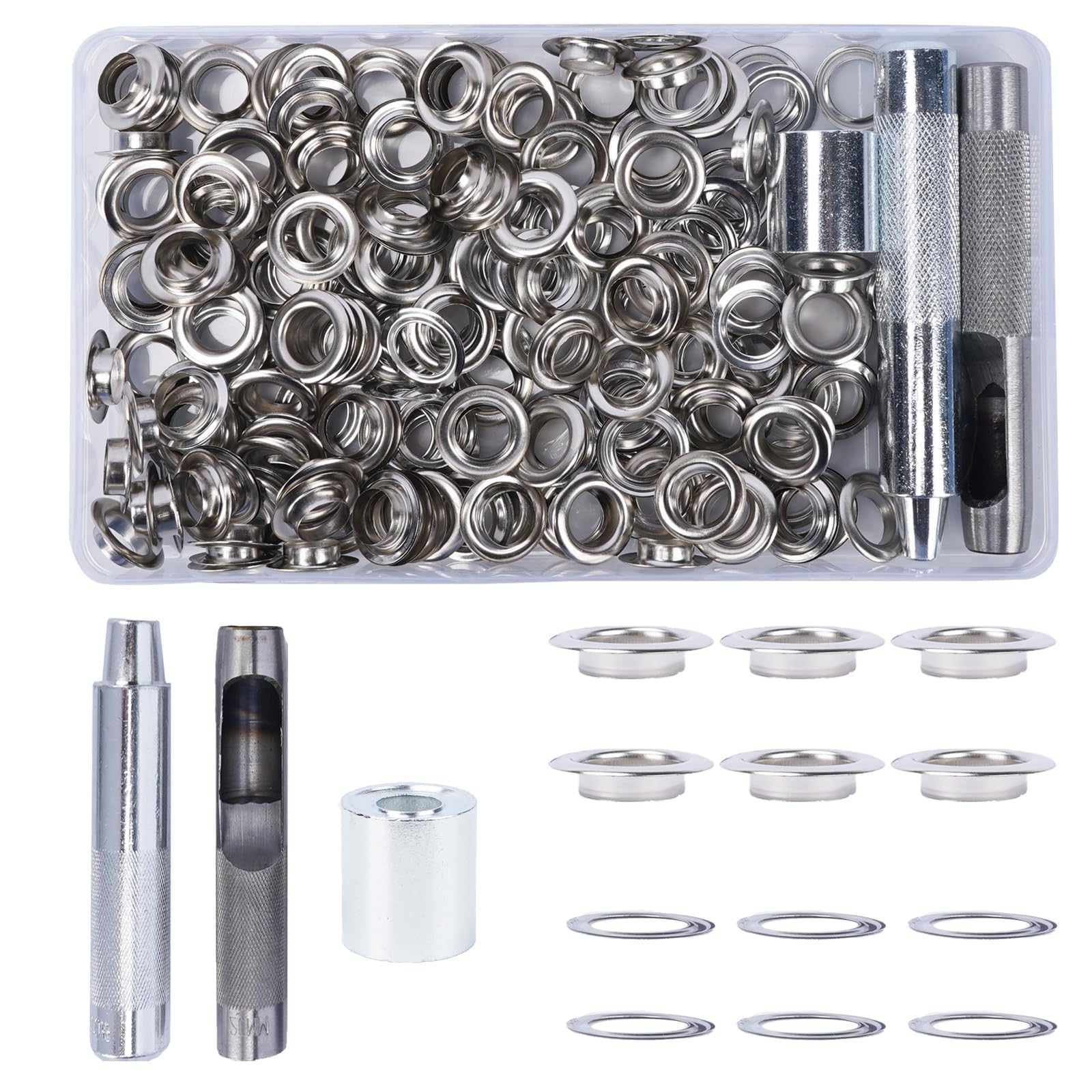 Luabue 280PCS 10MM Eyelet Punch Kit Grommet Tool Kit Grommets Eyelets Tarpaulin Repair Kit Metal Eyelets for Fabric Leather Craft Tarpaulin Curtains DIY and Decoration