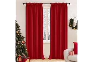 Deconovo Christmas Curtains for Living Room, Red Blackout Curtains 84 Inch Length 2 Panels Set, Solid Rod Pocket Bedroom Curtains, True Red, 42W x 84L Inch, Set of 2 Panels