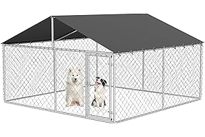 Petony 120"x 120" Outdoor Dog Enclosure Heavy Duty Dog Kennel House Mesh Dog Big Cage Pet Kennel Steel Fence with Secure Lock