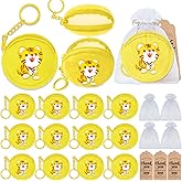 Elecrainbow 36 Pack Tiger Change Purses Set Include 12 Wallets with Keyring,12 Tags and 12 Organza Bags for Tiger Jungle Safari Themed Pary,Creative Souvenirs,Birthday Decor,Yellow