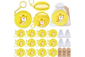 Elecrainbow 36 Pack Tiger Change Purses Set Include 12 Wallets with Keyring,12 Tags and 12 Organza Bags for Tiger Jungle Safari Themed Pary,Creative Souvenirs,Birthday Decor,Yellow