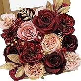 Serwalin Artificial Flowers Burgundy Pink Fake Flowers for Bridal Bouquets Wedding Decorations Cake Flowers for Home Party Table Centerpieces Arrangements Decor Indoor Outdoor,Valentines Day