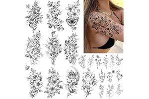 CHARLENT CHARLNET 23 Sheets Flower Temporary Tattoos For Women - Waterproof Realistic Rose Orchid Tattoos Tiny Branch Sketch Fake Tattoos for Women Body Art Arm Neck Hands
