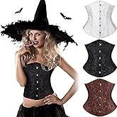 Hillban 3 Pieces Women's Lace up Waist Corset Training Underbust Corset Vintage Witch Waist Belt for Women Halloween Costume (X-Large)