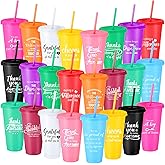 Skylety 24 Pcs Employee Appreciation Gifts Bulk 24 oz Plastic Tumbler with Lid Straw Social Worker Gift Plastic Cup Thank You Gift for Coworker Adult Volunteer Staff Teacher Office Team (Cute Color)