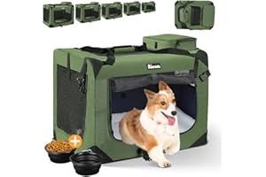 Reerooh Extra Large Dog Crate with 2 Foldable Bowl, 32 Inch Collapsible Travel Dog Crate Kennel with Soft Blanket for Medium Dogs,Indoor & Outdoor (32" L x 23" W x 23" H, Green)