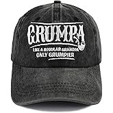 Funny Grumpa Hats for Grandpa Birthday Gifts, Embroidered Adjustable Wash Denim Cotton Baseball Cap