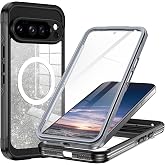 Hekodonk for Google Pixel 10 Pro XL Case,Compatible with MagSafe,Magnetic Glitter Case Built-in 9H Tempered Glass Screen Protector,Shockproof Case for Google Pixel 10 Pro XL,Black