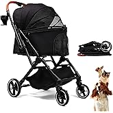 Bicystar Pet Stroller for Small Medium Dogs Cats Up to 45 lbs, Travel Lite Collapsible, All Terrain 4 Wheels for Jogging, Running, Black