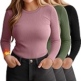 Evervibe 3 Pack Plus Size Thermal Shirts for Women Long Sleeve Ribbed Knit Underwear Tops Base Layer Tee