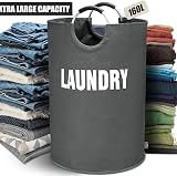 DOKEHOM 160L XXL Laundry Basket Collapsible Foldable Dark Grey view 5