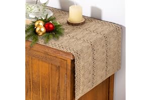 Socomi Boho Table Runner Fall Thanksgiving Farmhouse Burlap Jute Bamboo Rustic Dining Kitchen Centerpiece Decor Small Macrame Woven Coffee Table Runner for Dresser Scarf Home Decor 12x72 inch