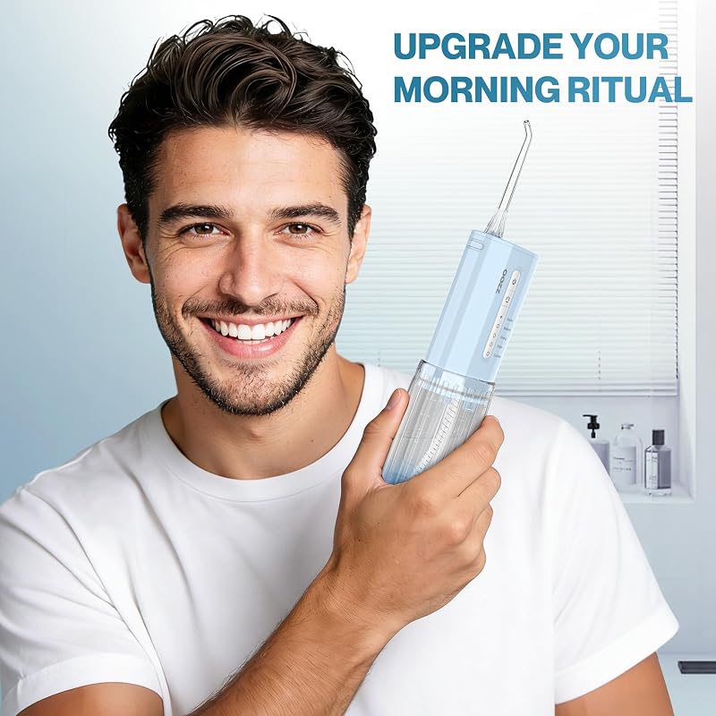 Irrigador oral de viagem, irrigador oral sem fios de bolso, 5 modos de pressão, 6 pontas de jato, design compacto USB recarregável (Gradient Blue) — foto 6 de 8