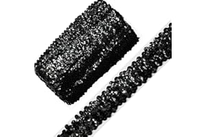 VOOMOLOVE Length10 Yards，Wide 30mm/1.1 inch Black Elastic Sequin Ribbon Trim for Sewing Dress Dance Costumes Headband （Black-30mm）