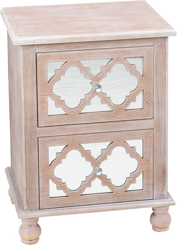 Wood Lattice Mirrored Bedside Table 2 Drawer Amazon.co.uk Kitchen & Home