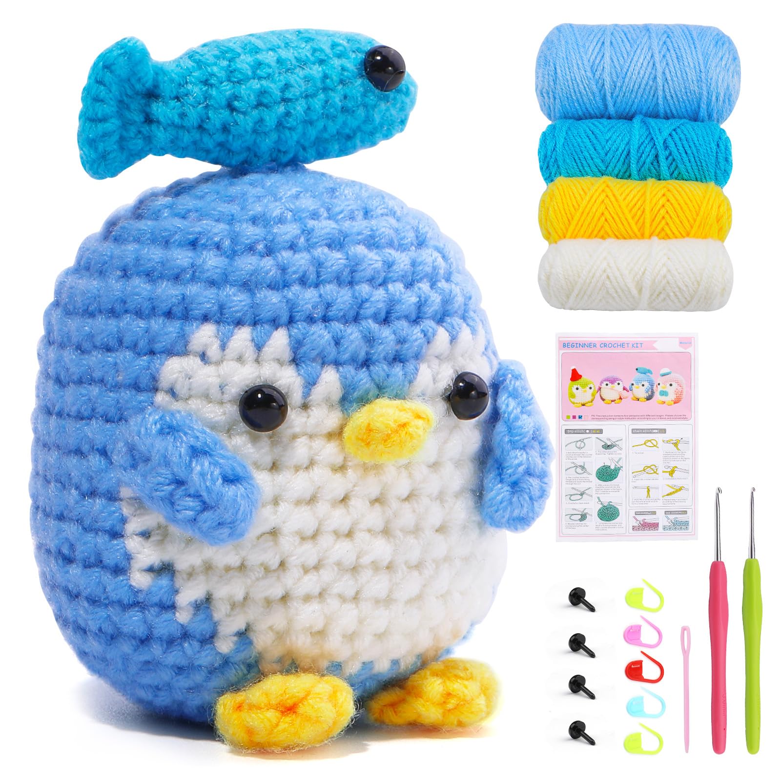 Namner Crochet Kit, Crochet Starter Kit with Step-by-Step Instruction Video Tutorials, Beginners Knitting Kit, Knitting Starter Kit for Adults, with Crochet Yarn, Crochet Hooks, Accessories - Blue