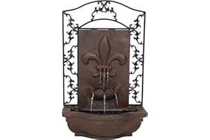 Sunnydaze 33" Outdoor Wall Water Fountain with Pump and Panel - Iron - French Lily - Solar/Battery-Powered
