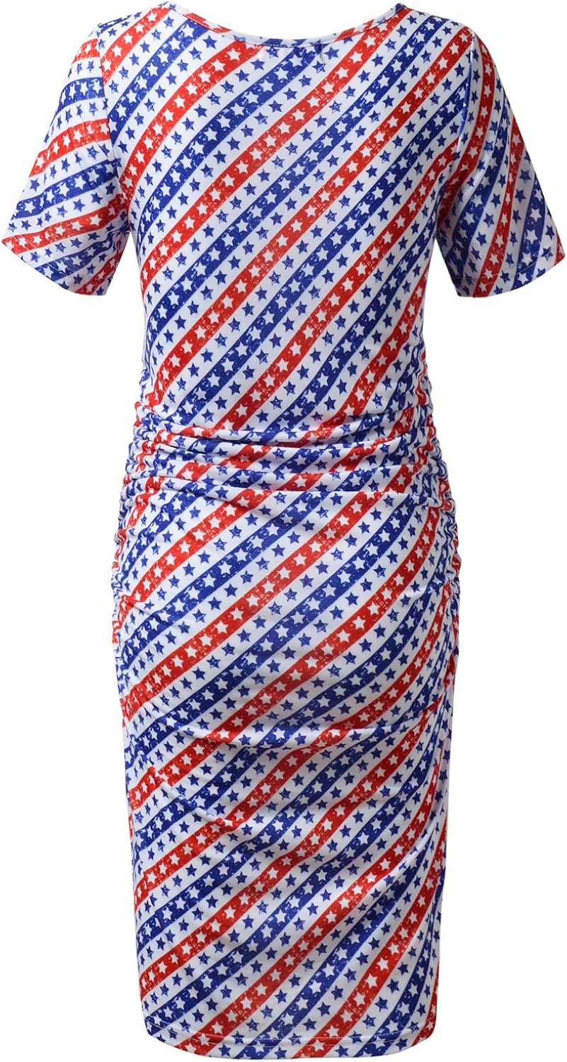 Maternity Bodycon Dress Short Sleeve Ruched Sides Knee Length Shirred Dress at  Women’s Clothing store
