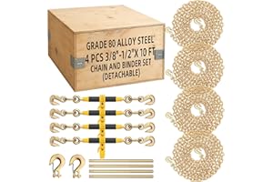 STURDON Ratchet Load Binders and Chains Set, 3/8"-1/2" Chain Binders with 3/8" x 10FT G80 Tow Equipment, 12000 Lbs WLL, 48000 Lbs Break Strength, 2 Hook Types for Truck, Trailer and Cargo Tie-Downs
