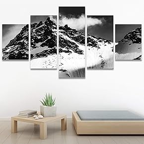 SIGNWIN 5 Panel Canvas Wall Art Monochromatic Mountains...